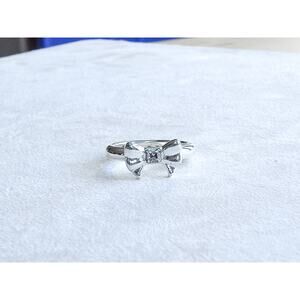 Brighton Bow Tie Ring Silver Plated Rhinestone Stackable Retired Size 5.75 Cute